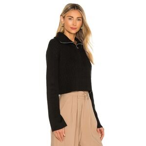 Tularosa Revolve Lovelle Sweater Women S Black Ribbed Quarter Zip Cropped